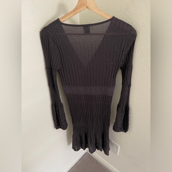 MISSONI Knit ribbed zig zag V-Neck Mini Dress grey long sleeve size 2 wool blend - Picture 8 of 13